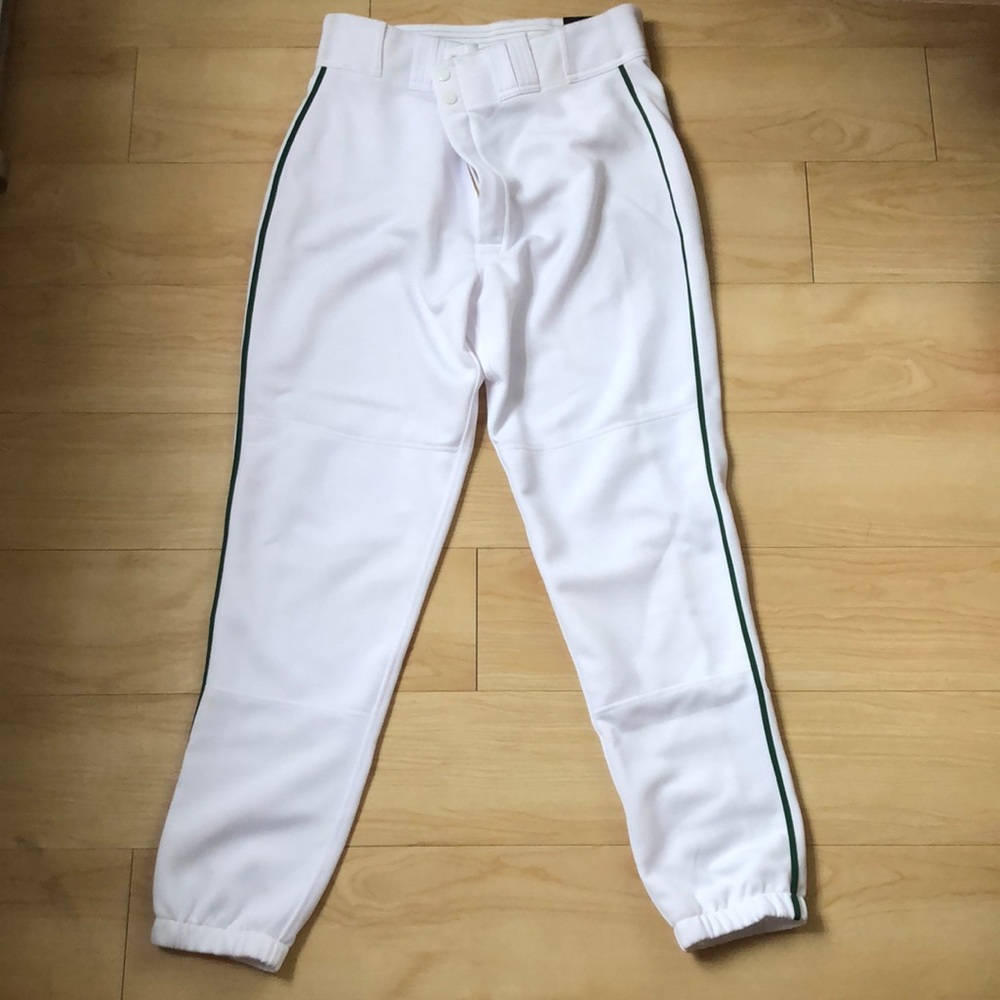 White Easton Baseball Pants with Green Stripe - Sz L